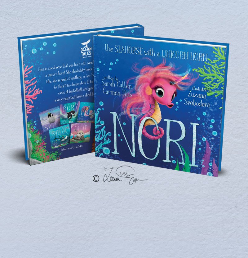 Nori The Sea horse with a Unicorn Horn cover mockupV2
