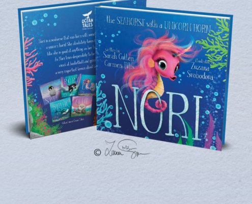 Nori The Sea horse with a Unicorn Horn cover mockupV2
