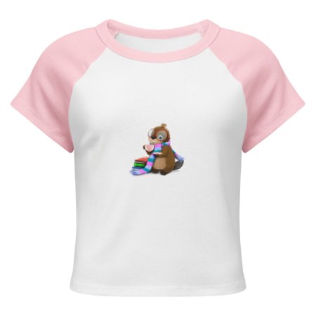 womens micro rib raglan baby tee white pink front 69372d518e87f